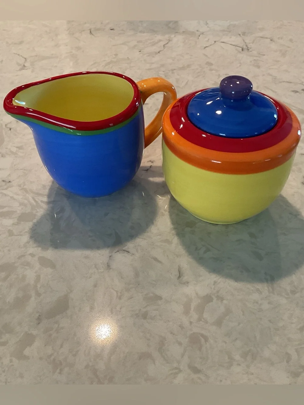 ÑWT Dansk Hand Painted Multicolor Caribe Creamer and Sugar Bowl with Lid Set